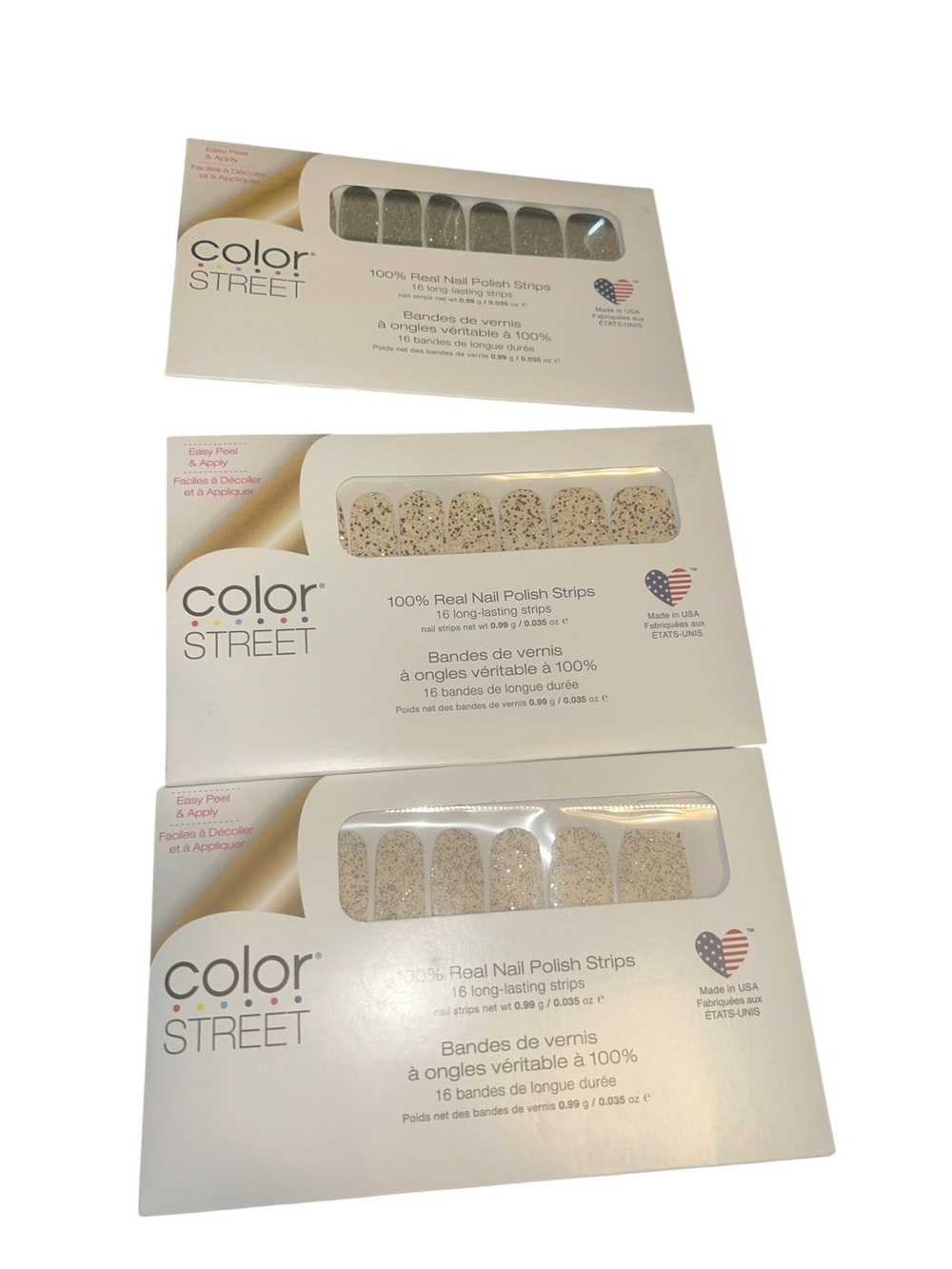 Lot of 3 Color Street glitter Nail Polish Strips black silver pink gold purple